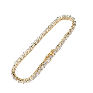 Golden copper tennis chain bracelet with single row cubic zirconia and double safety latch