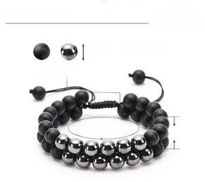 Detailed view of double-layer beaded bracelet with 8mm matte stones and hematite beads
