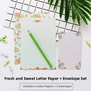 Detail of floral stationery set including 6 writing sheets and 3 matching envelopes