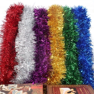 180cm colorful metallic Christmas tinsel garlands in six vibrant shades for festive decor