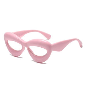 Pink chunky cat eye fashion glasses with bold thick frames and a high gloss finish