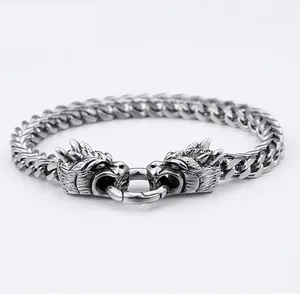 Vintage Dragon Head Bracelet Stainless Steel Punk Biker Chain Masculine Jewelry For Men Hip Hop Style