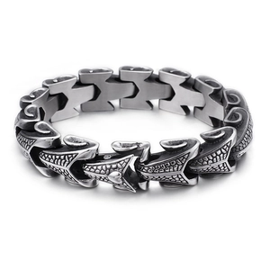 Vintage titanium steel dragon scale bracelet for men with retro silver finish and punk style