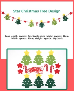 Christmas bunting with felt green trees and red stars including dimensions and rope length