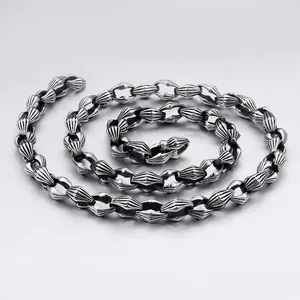 Men Punk Rock Stainless Steel Necklace Industrial Spindle Link Chain Vintage Oxidized Metallic Jewelry For Man