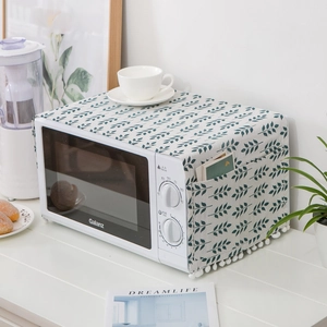Japanese Style Microwave Oven Dust Cover Linen Cotton Fabric Protector With Side Pockets And Tassel Fringe Floral Print Kitchen Appliance Cover
