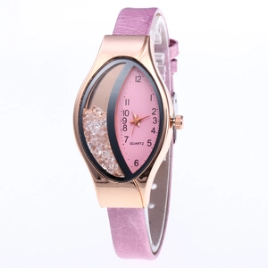 Women's rose gold quartz watch with pink snake pattern strap and shaker diamond dial