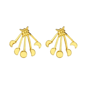 Detailed view of gold celestial star and moon phase ear jacket set on white background