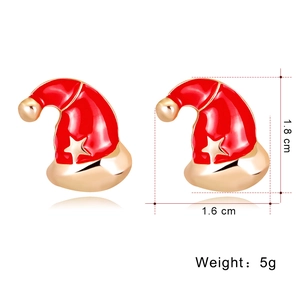 Detailed view of red Christmas hat earrings with gold stars and size dimensions