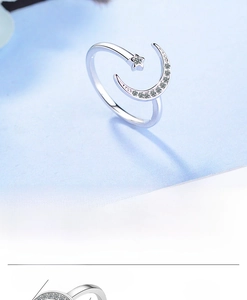 Size details of an open star and moon ring with 13MM inner diameter and cubic zirconia