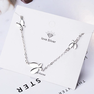Elegant Korean style S925 sterling silver butterfly bracelet with three charms