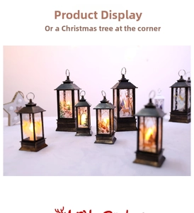 Macro view of vintage bronze Christmas lanterns with festive LED flame candle light