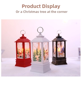 Close-up of decorative Christmas lanterns in red, white and bronze with festive paintings