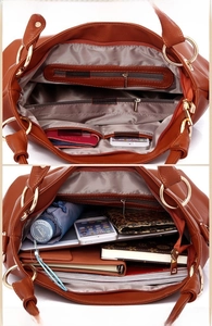 Detailed interior view showing multi-pocket compartments for iPad and daily essentials