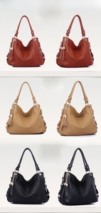 Detailed comparison of large hobo bags in orange, rice white, and black leather colors