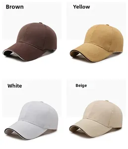 Collage aus vier Baseballkappen in Braun, Gelb, Weiß und Beige mit Kontrastpaspelierung