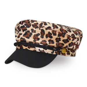 Vintage Leopardenmuster Schirmmütze Für Damen Wolle Flache Krone Militärmütze Mit Flechtkordel Goldknopf Modeaccessoire