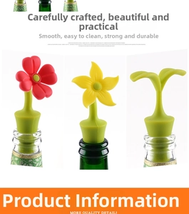 Macro detail of floral silicone wine stoppers with spiral sealing textures for bottles