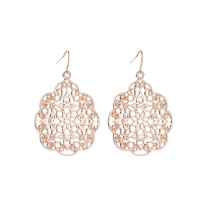 Fashionable hollow floral drop earrings in rose gold finish with bohemian retro style