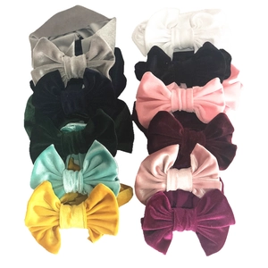 Set of 10 multi-color velvet bow headbands for baby girls in diverse elegant shades