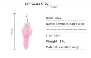 Detailed size and weight guide for the pink plush fox tail keychain accessory