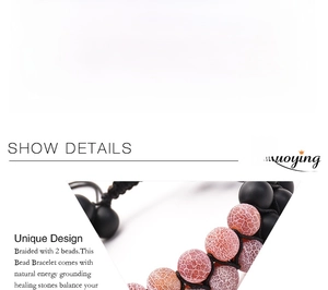 Macro detail of natural agate stone beads on adjustable double-row woven bracelet
