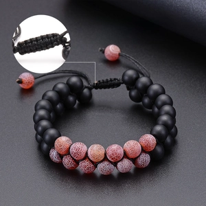 Double layer natural stone bead bracelet with matte finish and adjustable nylon lock