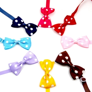 Polka dot pet bow ties set in multiple colors with adjustable straps for small dogs and cats