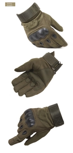 Army green tactical gloves with carbon fiber shell and adjustable hook-and-loop strap