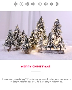 Mini snow-flocked Christmas trees with LED lights and wood base holiday decor