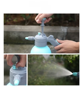 Detail of 2L manual pressure sprayer showing pump rod, relief valve and adjustable nozzle