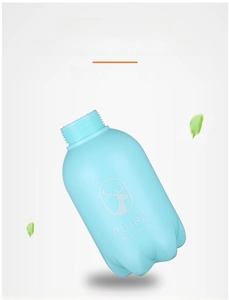 Close-up of light blue 2L spray bottle body with thick plastic and threaded mouth