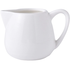 White ceramic milk jug with handle for coffee foam and sauce serving on white background