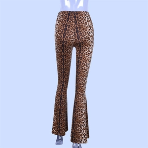 Detailed back view of high waist leopard print flare pants on a female mannequin