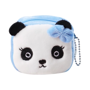Mini panda plush coin purse in light blue with embroidery and silver bead chain