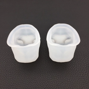 Detail view of two-piece flexible silicone mold for French Bulldog shaped DIY resin or plaster