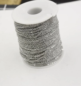 Macro shot of silver 1.5mm square cross chain on a spool for DIY jewelry making