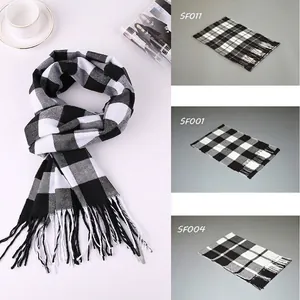 Classic Plaid Checkered Scarf Imitation Cashmere Soft Warm Long Wrap With Tassels For Unisex Autumn Winter