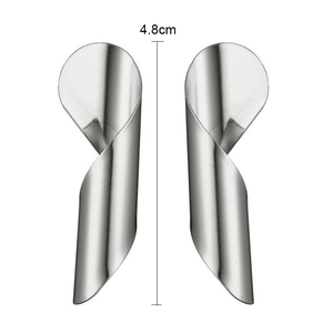 Abstract silver spiral earrings with a glossy metallic twist design, 4.8cm height