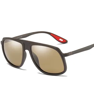 Modern TR90 polarized pilot sunglasses with matte brown frame and amber mirror lenses