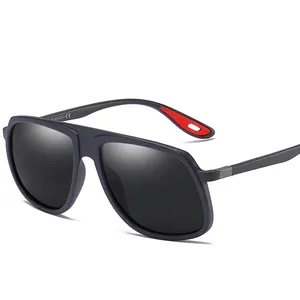 Modern TR90 polarized aviator sunglasses with black frames and red anti-slip rubber pads