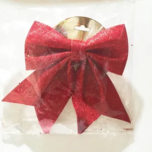 Sparkling red glitter Christmas bow ornament for holiday party tree decorations