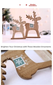 Details von Weihnachts-Rentierfiguren aus Holz mit Schneeflockenmuster und Glöckchen