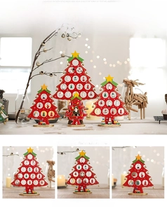 Detailed view of DIY wooden Christmas tree tabletop ornaments for festive home decor