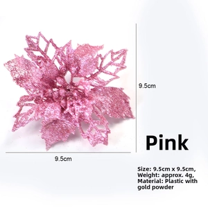 Detailed view of a 9.5cm pink hollow Christmas flower ornament with glitter finish