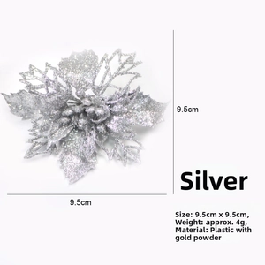 Silver glitter hollow Christmas flower decoration, 9.5cm size detail for tree ornaments