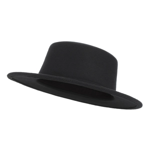 Classic black flat top wool felt fedora hat for adults with a wide brim style