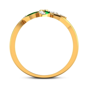 Elegant gold flower ring for women with green enamel leaves and micro-pave white zircon