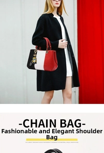 Detail of three-color patchwork faux leather tote bag with stylish charm and crocodile pattern