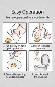 Step-by-step manual for using degradable pet poop bags with clear four-step illustrations